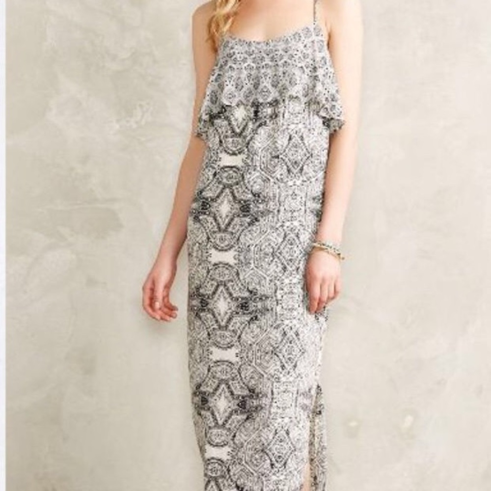 Vanessa Virginia Talitha Tiered Gray Maxi Dress Anthropologie 2P 2 Petite 6
